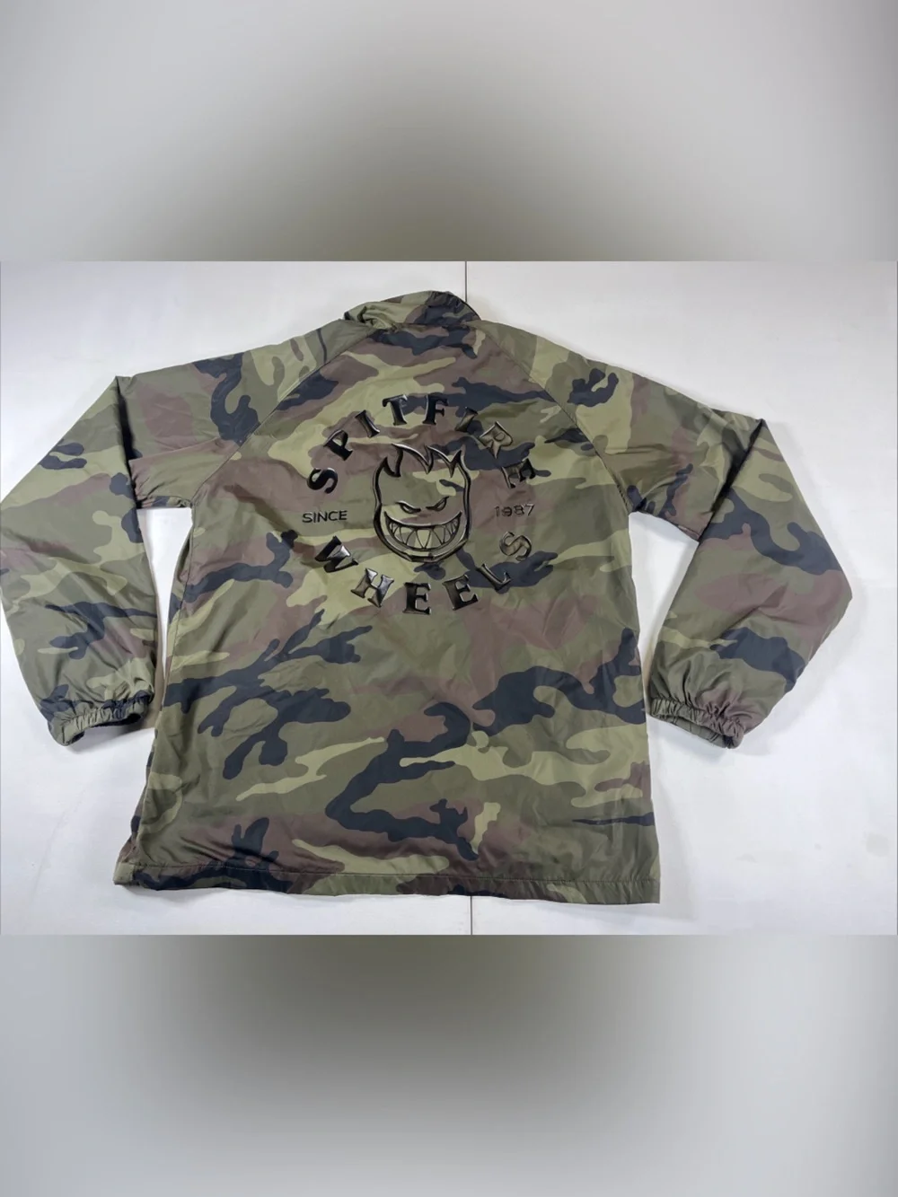 Spitfire Camo Windbreaker Coaches Jacket Snap Front Skateboarding Skater Mens S
